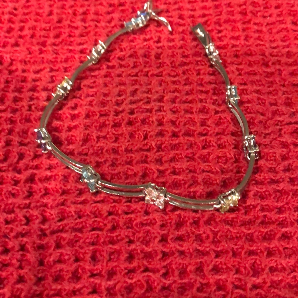 Ladies silver tone multi color flower bracelet